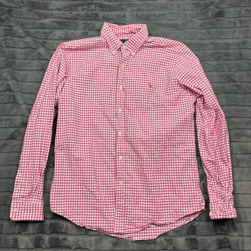 Ralph Lauren Slim Fit Stretch Oxford Gingham Shirt Pink White XL Mens 11332